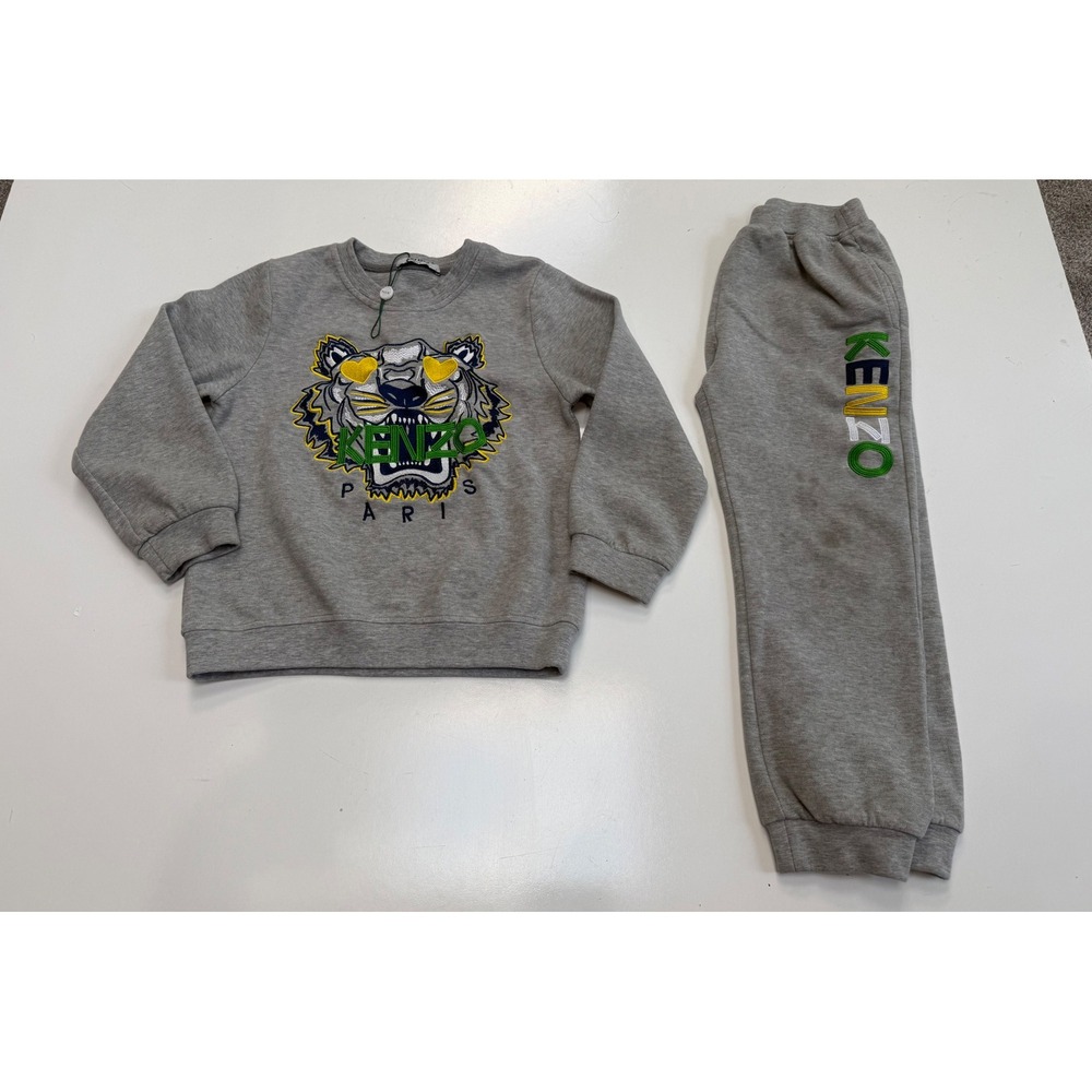 Kenzo Paris Kids Gray Tiger Embroidered Sweatshirt and Joggers Tracksuit Set